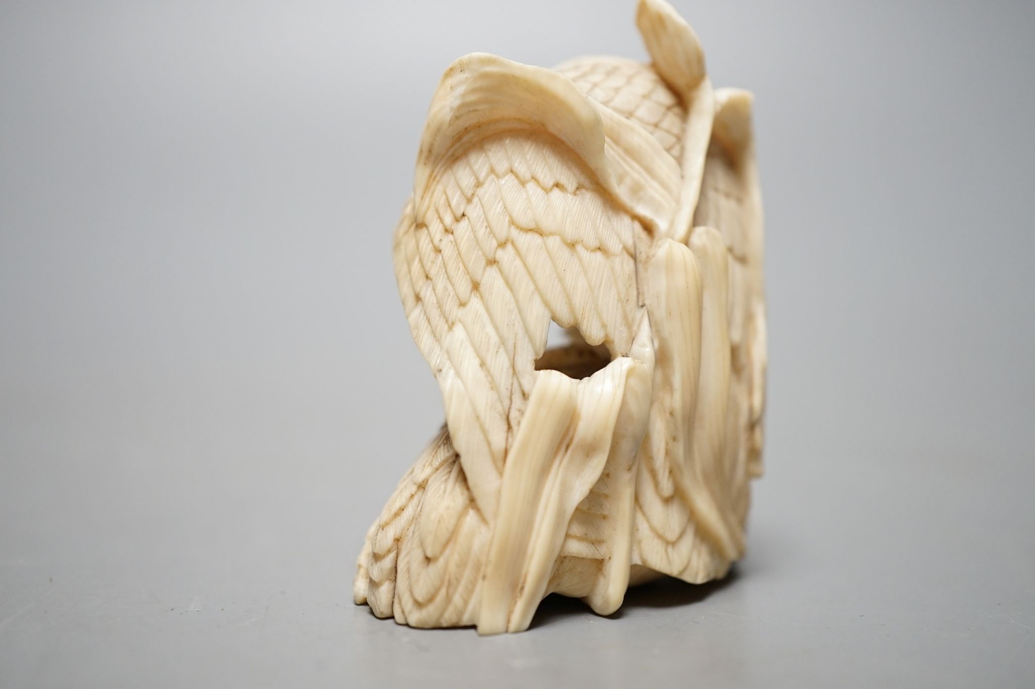 A Japanese ivory eagle and goose okimono, 5.5cm